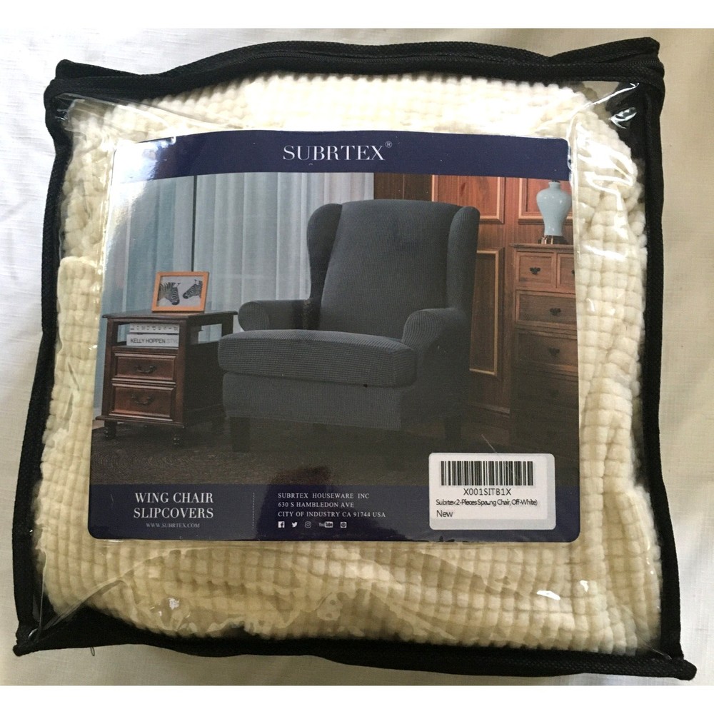 Subrtex 2-Piece Stretch Waffle Textured Wing Chair Armchair Slipcover Off White